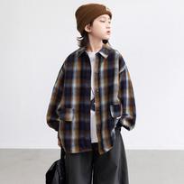 Boys Long Sleeve Plaid Shirt Kids Casual Top 160cm juoda