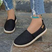 Moteriški lininiai slip-on žvejo stiliaus batai - Kvėpuojantys laisvalaikio penny loaferiai su PU padu 41 juoda