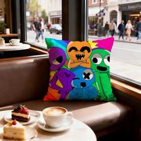 Game Rainbow Friends Cushion Cover Decorative Cushions Covers Cover Sofa 50X50 Pillow 4 Piece 45X45 40X40 Pillowcase Peach skin 18*18(CM)-1Pcs blue