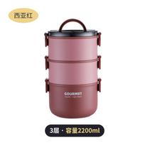 Stainless Steel Lunch Box Adults Students Portable Multi-Layer Bento Container With Handle 304 Food Grade 2.2L Triple-Layer Red gray