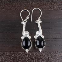Authentic Black Onyx Gemstone 925 Sterling Silver Artisan Jewelry Earrings 2.10  EE-37-26 black