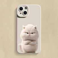 Juokingas Šaunus Katės Silikoninis Telefono dėklas iPhone 16 15 14 13 12 11 Pro Max 15 Pro XS XR X 7 8 16 Plus Atsparus smūgiams Matinis Minkštas Dangtelis For iPhone 13 white