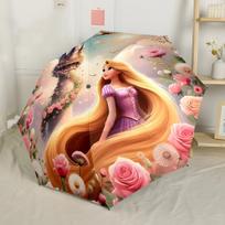 Rapunzel Kompaktiškas kelioninis automatinis skėtis su 8 šonkauliais, lengvas, patvarus, kasdieniam nešiojimui, su ryškiu raštu