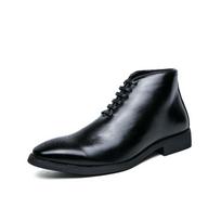 Masculino de couro Men Perforated Detail Lace-up Front Dress Boots Business Office Dress Shoes Platform boots Work shoe sapato 48 juoda