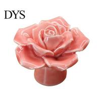 Ceramic Rose Flower Fashion Knobs Drawer Cupboard Door Porcelain Pull Handle rožinė