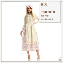 Halloween Adult Costume Pastoral Floral Dress Grandmother Wolf French Dress Stage Drama Performance Costume XL white