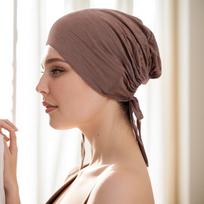 Šilkinis Medvilninis Elastingas Raišteliais Reguliuojamas Skarelė Chemoterapijos Kepuraitė Adjustable tamsi chaki spalva