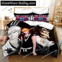Home Textile Cartoons Bleach Kurosaki Ichigo Cover Duvet Cover Pillow Case Boy Girl Polyester Bedding Set King Queen Twin Size96 EU Single 135*200cm/53x79in 3pcs white