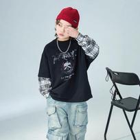 Boys Fake Two Piece Long Sleeve T Shirt Spring Autumn 160cm juoda