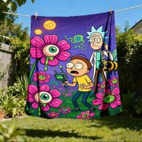 1 vnt. Rick and Morty lauko flanelės pledas Minkštas, lengvas ir šiltas 80x120cm pink