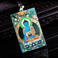 Exquisite Blue Jade Medicine Buddha Pendant - High Ice Grade A Small 23x35x2.8mm (no border pattern) blue
