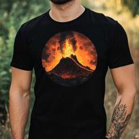 Men's T-Shirt Erupting Volcano Motif Cotton Size XS to 5XL XS brown