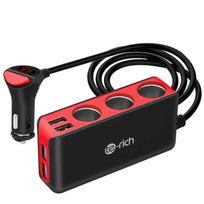 Te - Rich Cigarette Lighter Socket Charger Extension with 3 Cigarette Lighter Sockets, 4 raudona