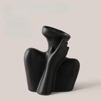 Žmogaus kūno Moters galvos vaza Mažų gėlių vaza Šiuolaikinė balta keraminė vaza sodo namams Svetainė Stalo meno statula vidaus lauko dekoras 18cm juoda