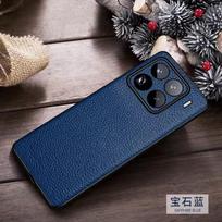 For Xiaomi 15 Ultra Top Layer Genuine Cowhide Lychee Pattern Leather Phone Case,Mi 15 Pro Accurate Lens Hole Shockproof Cover xiaomi 15 ultra mėlyna