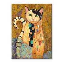 Gustav Klimt Style Cute Cat Canvas Painting Abstract Poster Wall Art Picture Pet Printing Mural for Home Bedroom Decor Frameless 40x60cm  No Frame balta