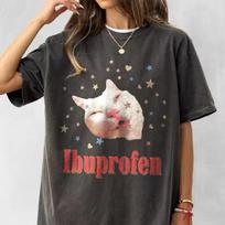 I Need Ibuprofen! Fun Retro Cat Pattern T shirt for Summer, New Unisex Casual T shirt 110 gray
