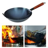 Wok keptuvė Virimo puodai Medinė rankena Virtuvės indai Sautė Universalios keptuvės Nelipnus Wok 34cm with ears black