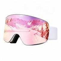 Anti-Fog Double-Lens Ski Goggles Men Women Adults Snowboarding Mountaineering Outdoor Sports White Frame Clear Pink Lens - White Strap Clip-on pink