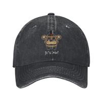 Vintage FNAF At Freddys Baseball Cap Unisex Style Distressed Washed Sun Cap Outdoor Summer Adjustable Fit Caps Hat One Size gray