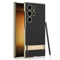Skirta Samsung Galaxy S24 S23 Ultra 5G dėklas GKK Triumph Itin plonas Galvanizuotas Paprastos odos Atlenkiamas dangtelis for Galaxy S23 Ultra brown