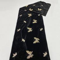 1 Yards Pretty Butterfly Desgin Velvet Fabric High Quality Embroidery Beads Sequin Fabric For Diy Sewing Cheongsam Coat Dress 1Yard black