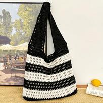 Retro Atostogų Dryžuota Nerta Rankinė Vasarai, Didelė Rankinė/Peties Krepšys Kvėpuojantis Tote Beach Holiday Kelionėms Ir Moterų Kasdieniam Atsitiktiniam Stiliui gray