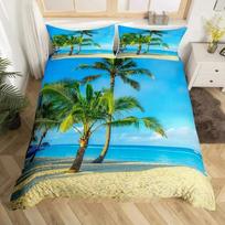 Ocean Beach Tropical Sunset Palm Trees Comfortable Duvet Cover Pillowcase Bedding Set Children Bedroom Decoration Home Textile EU Single 135*200cm/53x79in 3pcs blue