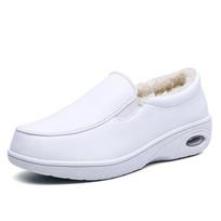 Nurse shoes winter soft-soled air cushion flat-bottomed wedge heel velvet cotton shoes warm medical shoes 41 white