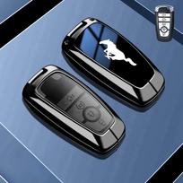 LKLC3 Ford Mustang Automobilio rakto dėklas Suderinamas su Mustang išmaniuoju automobilio raktu Cinko lydinio Oda 360° Visapusiška apsauga Mustang Raktų pakabukas gray