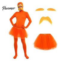 Helovino vakarėlio kombinezonai Oranžinis pilnas kombinezonas, su tiulio sijonu, dirbtiniu pilvu, geltonais ūsais ir antakiais, Cosplay apranga Atviras veidas Zentai kostiumas, 160cm A red