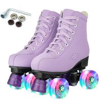 Quality Artificial Leather Roller Skates Shoes Purple Blue Roller Skates for Women with Light up Wheels Outdoor Sports Sneaker 38 gray