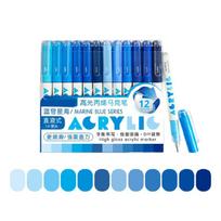 12Pack Glowing in the Dark Acrylic Paint Markers Pen Non Skip Ink Flow for Crafts and Decorations blue