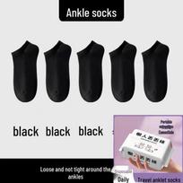 Unisex Disposable No-Show & Mid-Calf Odor-Resistant Socks, Portable & Pull-Out Design, Ideal for Travel & Daily Use 5 pairs/pack black