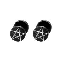 2Pcs/6Pcs Black Stainless Steel Mens Womens Pentagram Stud Earrings Pierced Faux Gauges Ear Plugs Tunnel Illusion 8mm/10mm 8mm black