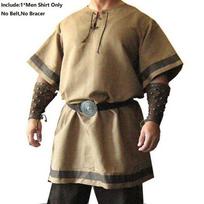 Aukštos kokybės viduramžių normandų vikingų kostiumas, trumpomis rankovėmis tunika Helovino renginiams Coffee,3XL black