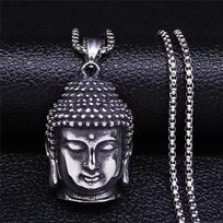 Bohemia Yoga Buddha Head Stainless Steel Necklace Women Silver Color Statement Necklaces Jewelry collares para mujer NZZ64S04 gray