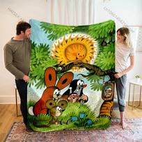 Cute Little Mole Print Cartoon Blanket Warm Soft and Comfortable Home Travel Sofa Bedding Camping Cars Cover Blanket for Gifts 75x90cm green