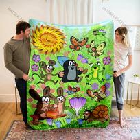 Cute Little Mole Print Cartoon Blanket Warm Soft and Comfortable Home Travel Sofa Bedding Camping Cars Cover Blanket for Gifts 75x90cm green
