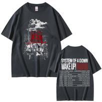 System of A Down Wake Up Tour T Shirts Men Women Vintage Rock Oversized Short Sleeve T Shirt 90s Alternative Metal Merch Tshirt 4XL gray