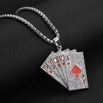 Men Women Hip Hop Rock Playing Card Pendant Necklace Shiny Ice Out Inlaid Zircon Fashion Couple Zircon Gifts raudona