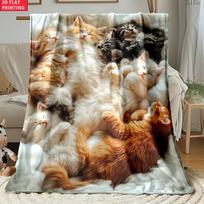 Lightweight 2D Flat Fleece Blanket Featuring Furry Cats, Perfect for Use on Sofas, During Travel, Camping, Or in The Living Room, Office, Couch, Chair 75X95CM black