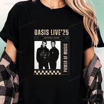 Oasis Band Printed T-shirt - A Short-sleeved Shirt Suitable for Both Men and Women with A Patte S black