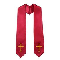 Dvipusė siuvinėta dvasininko stola su kryžiumi ir kutais kunigams, pastoriams, bažnytinėms tarnystėms, religinėms ceremonijoms red