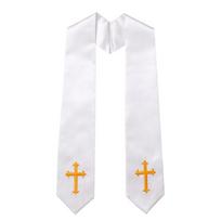 Dvipusė siuvinėta dvasininko stola su kryžiumi ir kutais kunigams, pastoriams, bažnytinėms tarnystėms, religinėms ceremonijoms balta