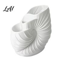 PLA Toothbrush Holder 3D Printed Conch Holder Sea Snail Shape Pen Cup Organizer Stand Desktop Storage Rack with 3 Compartments Stationery white