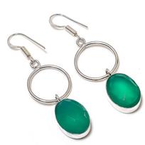Green Onyx Gemstone 925 Sterling Silver Gift Jewelry Earring 2.25 gray