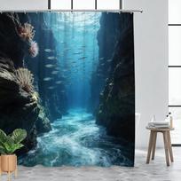 Vibrant Underwater Coral Reef With Sea Turtle & Clownfish Waterproof Shower Curtain For Bathroom Decor W60H190(CM)-1 Pcs blue