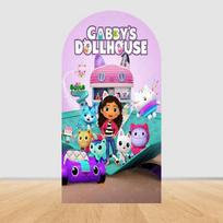 Cartoon girl cute dollhouse arch background baby shower decoration girl birthday party layout background double sided printing 1.6x3.9ft(50x120cm) blue