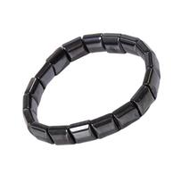 Polished Terahertz Beaded Black Obsidians Bracelet Secure Clasp Jewelry For Stackable Wristwear black